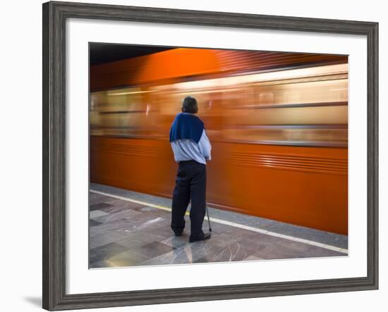 A Mexican Citizen Waits for the Metro to Stop, Mexico City, Mexico-Brent Bergherm-Framed Photographic Print