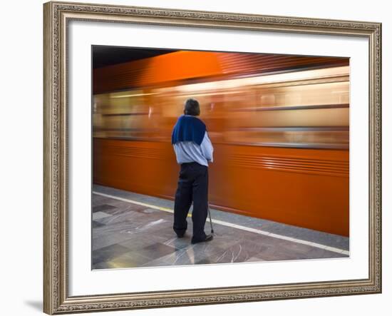 A Mexican Citizen Waits for the Metro to Stop, Mexico City, Mexico-Brent Bergherm-Framed Photographic Print