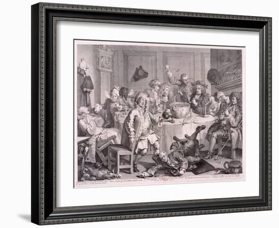 A Midnight Modern Conversation, 1733-William Hogarth-Framed Giclee Print