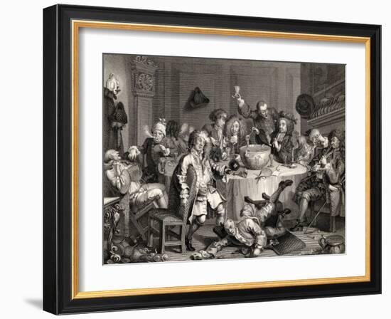 A Midnight Modern Conversation, from 'The Works of William Hogarth', Published 1833-William Hogarth-Framed Giclee Print