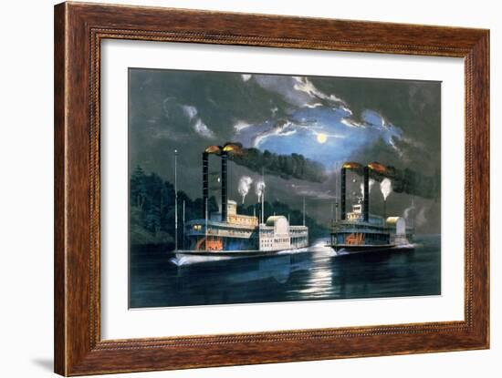 A Midnight Race on the Mississippi, after a Drawing by H.D. Manning, Pub. by Currier and Ives,…-Frances Flora Bond Palmer-Framed Giclee Print