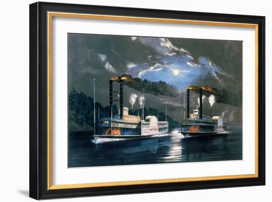 A Midnight Race on the Mississippi, after a Drawing by H.D. Manning, Pub. by Currier and Ives,…-Frances Flora Bond Palmer-Framed Giclee Print