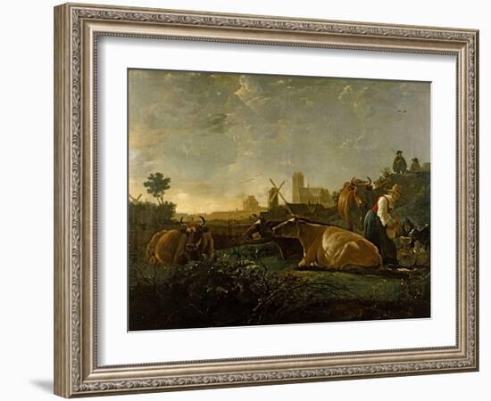 A Milkmaid and Cattle near Dordrecht. National Gallery.-Aelbert Cuyp-Framed Giclee Print