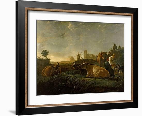 A Milkmaid and Cattle near Dordrecht. National Gallery.-Aelbert Cuyp-Framed Giclee Print