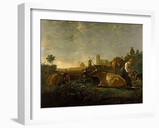 A Milkmaid and Cattle near Dordrecht. National Gallery.-Aelbert Cuyp-Framed Giclee Print