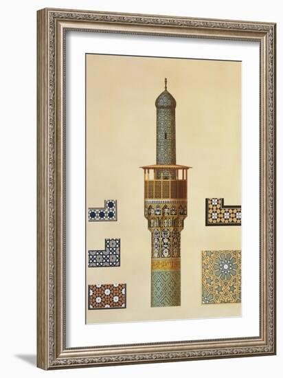 A Minaret and Ceramic Details from the Mosque of the Medrese-I-Shah-Hussein, Isfahan-Pascal Xavier Coste-Framed Giclee Print