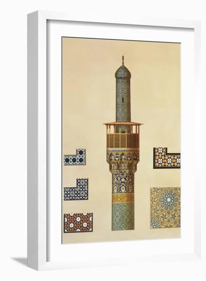 A Minaret and Ceramic Details from the Mosque of the Medrese-I-Shah-Hussein, Isfahan-Pascal Xavier Coste-Framed Giclee Print