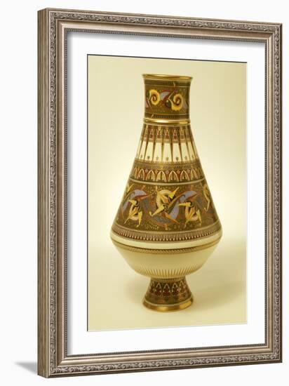 A Minton Porcelain Baluster Vase Painted in Green, Yellow, Blue, Terracotta and Black Enamels-Christopher Dresser-Framed Giclee Print