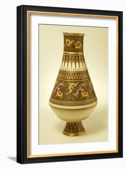 A Minton Porcelain Baluster Vase Painted in Green, Yellow, Blue, Terracotta and Black Enamels-Christopher Dresser-Framed Giclee Print