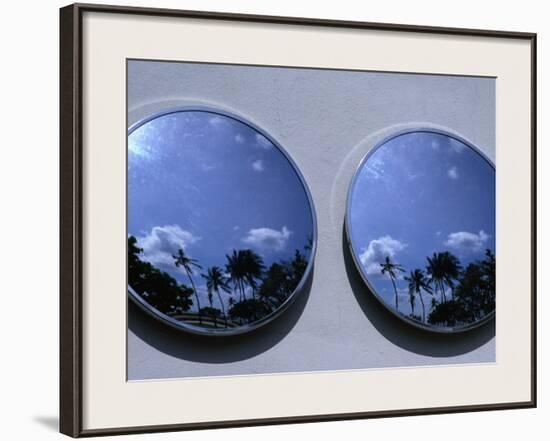 A Mirrored View of Palms in the South Beach Art-Deco District, Miami, Florida, USA-Lawrence Worcester-Framed Photographic Print