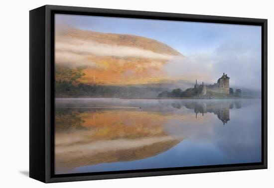 A Misty Morning Beside Loch Awe with Views to Kilchurn Castle, Argyll and Bute, Scotland. Autumn-Adam Burton-Framed Premier Image Canvas