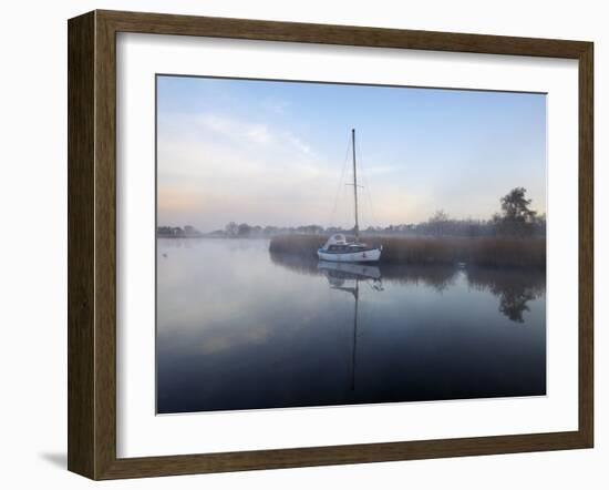 A Misty Morning in the Norfolk Broads at Horsey Mere, Norfolk, England, United Kingdom, Europe-Jon Gibbs-Framed Photographic Print