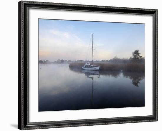 A Misty Morning in the Norfolk Broads at Horsey Mere, Norfolk, England, United Kingdom, Europe-Jon Gibbs-Framed Photographic Print