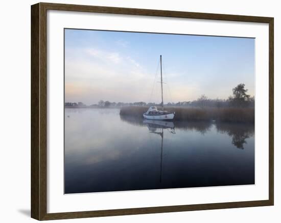 A Misty Morning in the Norfolk Broads at Horsey Mere, Norfolk, England, United Kingdom, Europe-Jon Gibbs-Framed Photographic Print