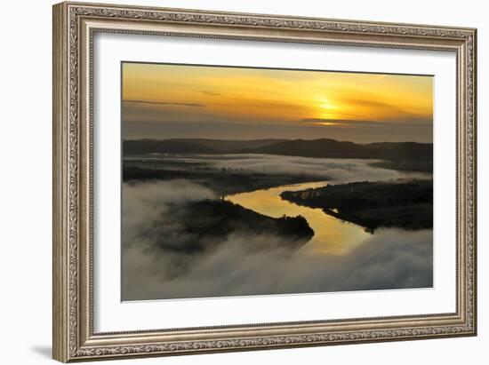 A Misty Morning View Looking Down the River Tay in Autumn, Kinnoull Hill Woodland Park, Scotland-Fergus Gill-Framed Photographic Print