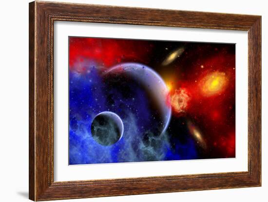 A Mixture of Colorful Stars, Planets, Nebulae and Galaxies-null-Framed Premium Giclee Print