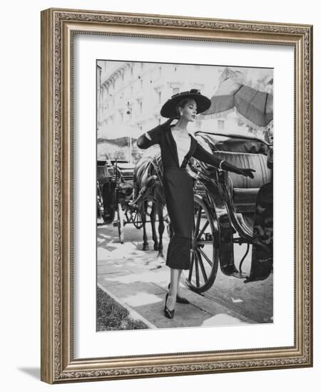 A Model Wearing a Dress from Fontana Sisters' Fashion Collection-null-Framed Photographic Print