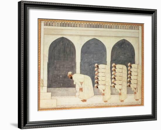 A Mogul Prince in a Mosque Leading Friday Prayers from the Large Clive Album, Mughal, c.1720-null-Framed Giclee Print