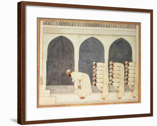 A Mogul Prince in a Mosque Leading Friday Prayers from the Large Clive Album, Mughal, c.1720-null-Framed Giclee Print