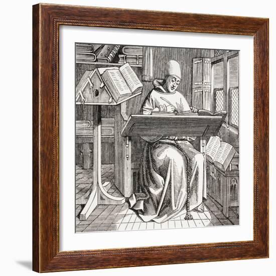 A Monk Scribe Surrounded by Manuscripts and Books at His Desk, after a 15th Century Work, from…-null-Framed Giclee Print