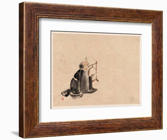 A Monk Wearing a Mask(?) with a Horn-null-Framed Giclee Print