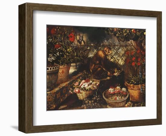 A Monkey in a Fenced Garden-Thomas Hiepes-Framed Premium Giclee Print