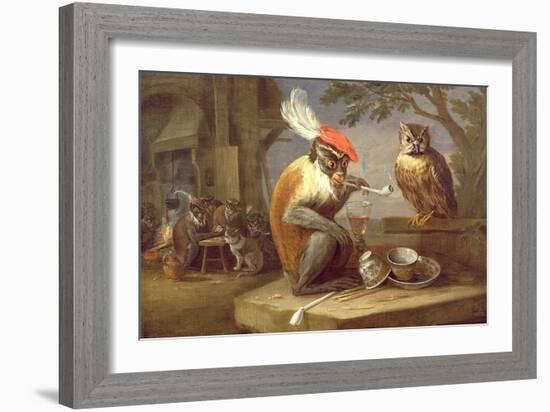 A Monkey Smoking and Drinking with an Owl-Ferdinand van Kessel-Framed Giclee Print