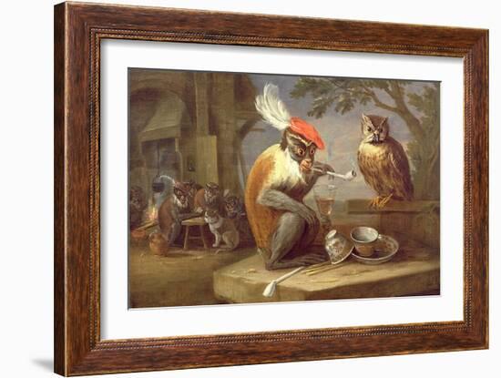 A Monkey Smoking and Drinking with an Owl-Ferdinand van Kessel-Framed Giclee Print