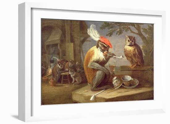 A Monkey Smoking and Drinking with an Owl-Ferdinand van Kessel-Framed Giclee Print