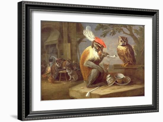 A Monkey Smoking and Drinking with an Owl-Ferdinand van Kessel-Framed Giclee Print