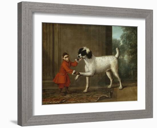 A Monkey Wearing Crimson Livery Dancing with a Poodle on the Terrace of a Country House-John Wootton-Framed Giclee Print