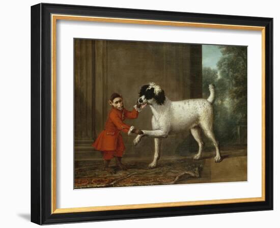 A Monkey Wearing Crimson Livery Dancing with a Poodle on the Terrace of a Country House-John Wootton-Framed Giclee Print