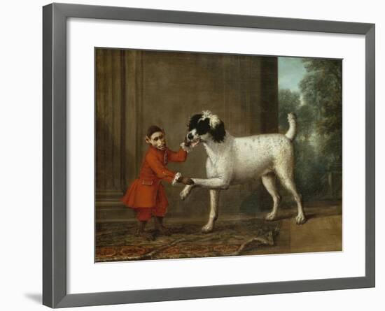 A Monkey Wearing Crimson Livery Dancing with a Poodle on the Terrace of a Country House-John Wootton-Framed Giclee Print