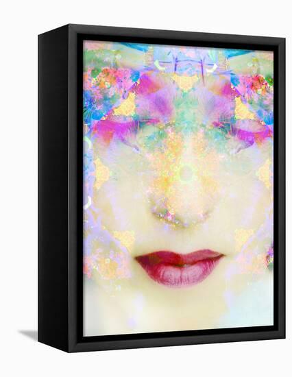A Montage of a Portrait of a Woman with Closed Eyes and Ornaments Out of Flowers-Alaya Gadeh-Framed Premier Image Canvas