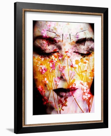 A Montage of a Portrait of a Womans Face with Flowers and Textures-Alaya Gadeh-Framed Photographic Print