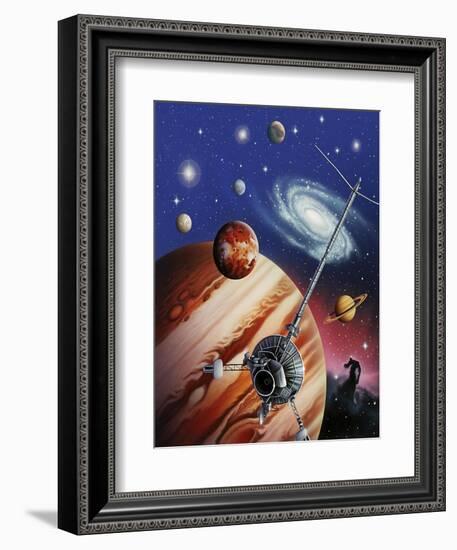 A Montage of the Universe Featuring Astronomical Objects and an Exploratory Craft-null-Framed Premium Giclee Print