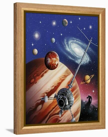 A Montage of the Universe Featuring Astronomical Objects and an Exploratory Craft-null-Framed Stretched Canvas