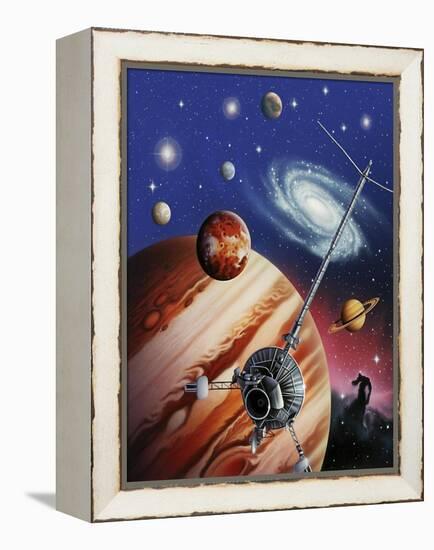 A Montage of the Universe Featuring Astronomical Objects and an Exploratory Craft-null-Framed Stretched Canvas