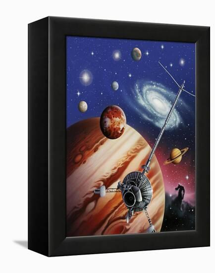 A Montage of the Universe Featuring Astronomical Objects and an Exploratory Craft-null-Framed Stretched Canvas