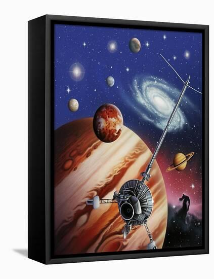 A Montage of the Universe Featuring Astronomical Objects and an Exploratory Craft-null-Framed Stretched Canvas