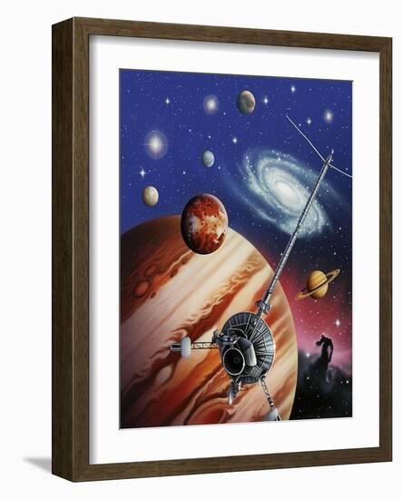 A Montage of the Universe Featuring Astronomical Objects and an Exploratory Craft-null-Framed Art Print