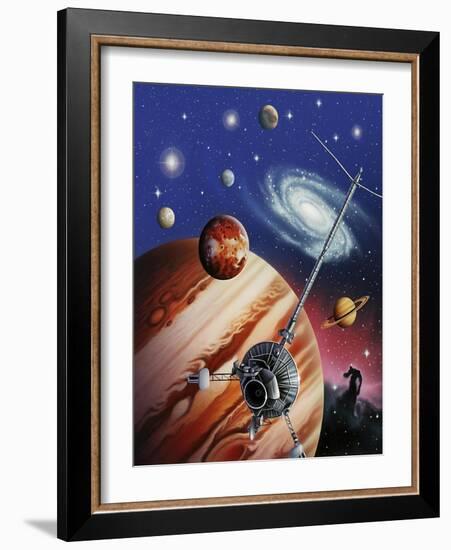 A Montage of the Universe Featuring Astronomical Objects and an Exploratory Craft-null-Framed Art Print