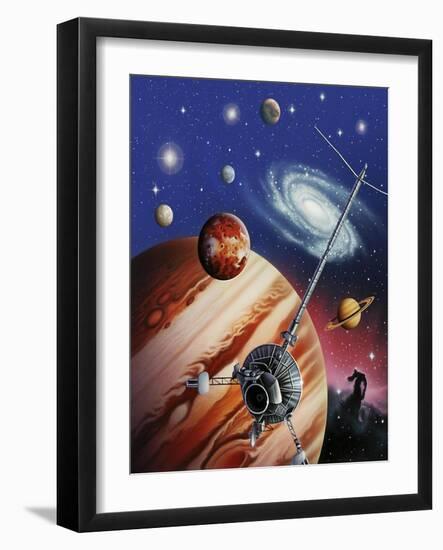 A Montage of the Universe Featuring Astronomical Objects and an Exploratory Craft-null-Framed Art Print