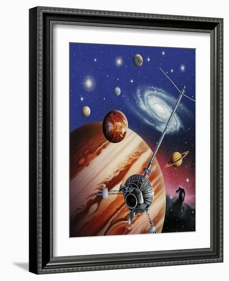 A Montage of the Universe Featuring Astronomical Objects and an Exploratory Craft-null-Framed Art Print