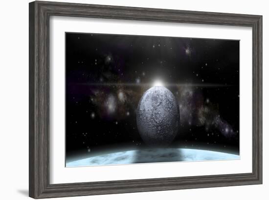 A Moon Rises Above a Stormy Gas Giant Planet-null-Framed Art Print