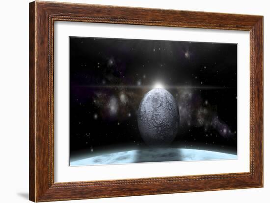 A Moon Rises Above a Stormy Gas Giant Planet-null-Framed Art Print