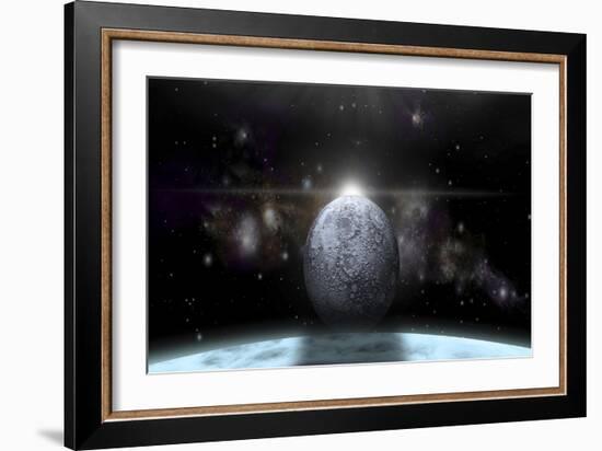 A Moon Rises Above a Stormy Gas Giant Planet-null-Framed Art Print