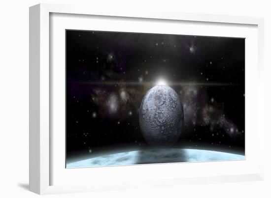 A Moon Rises Above a Stormy Gas Giant Planet-null-Framed Art Print