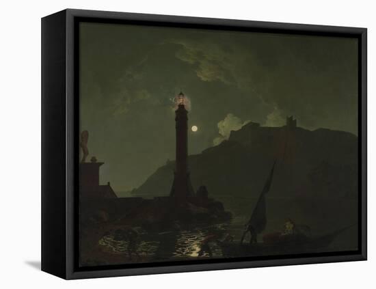 A Moonlight with a Lighthouse, Coast of Tuscany-Joseph Wright-Framed Premier Image Canvas