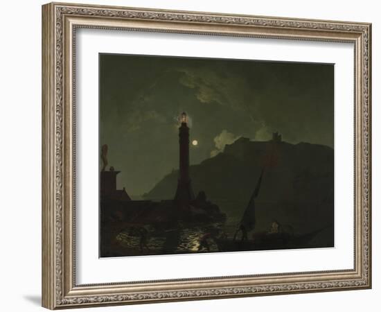 A Moonlight with a Lighthouse, Coast of Tuscany-Joseph Wright-Framed Giclee Print